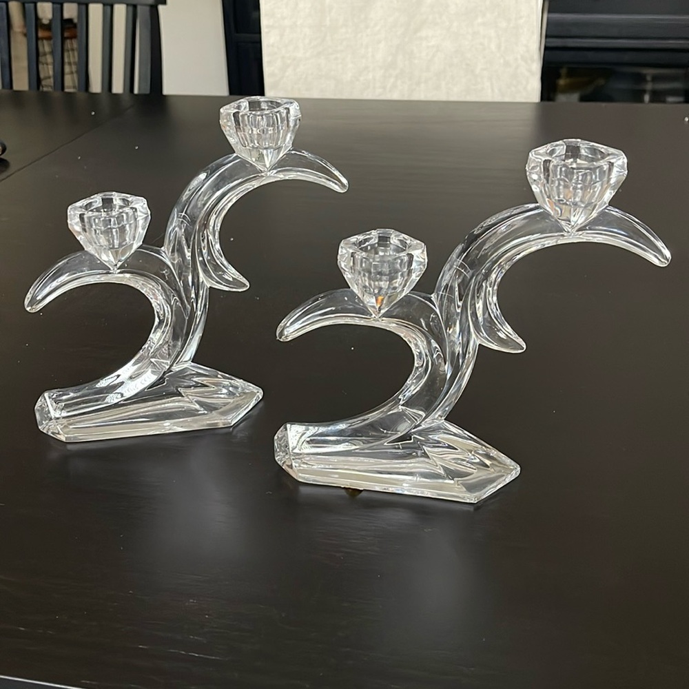 24% Lead Crystal Timeless Treasures Double Candelabra Candle Holder Set of 2